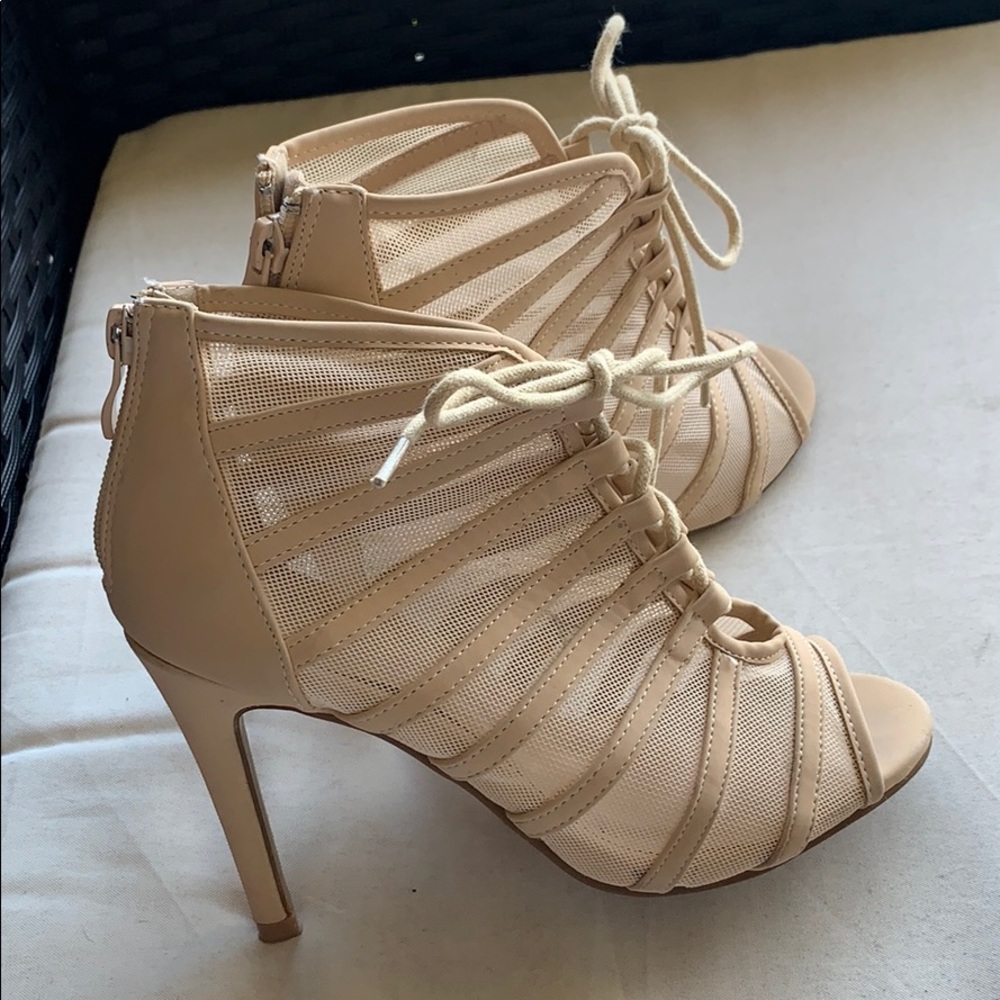 Beige Mesh Heels - Picture 3 of 5